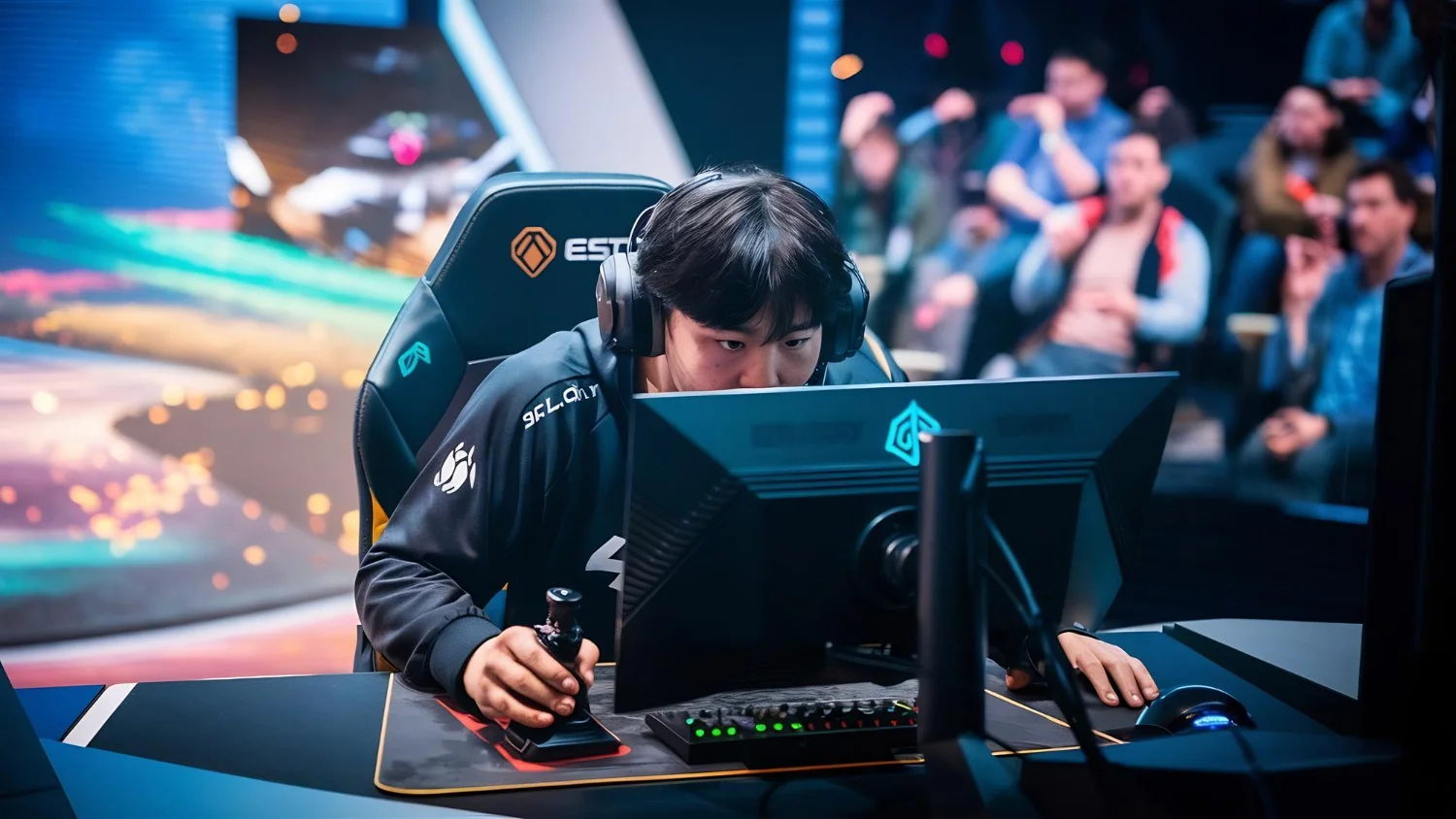 esports professional gamer playing competitive video game on PC