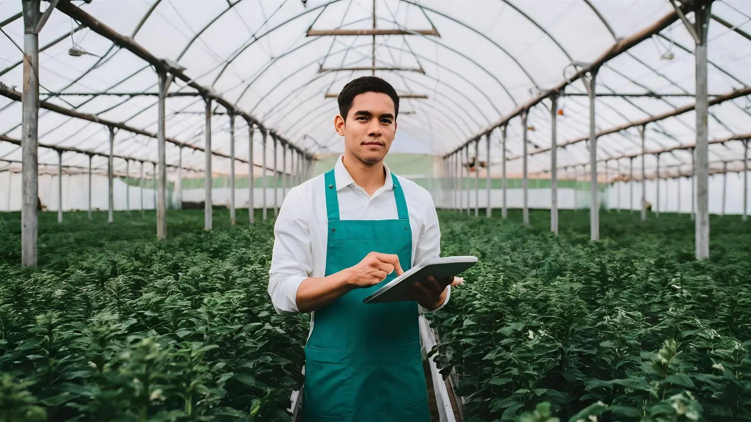 Greenhouse technician inspecting crops and recording data for Australian tax deductions and compliance guide