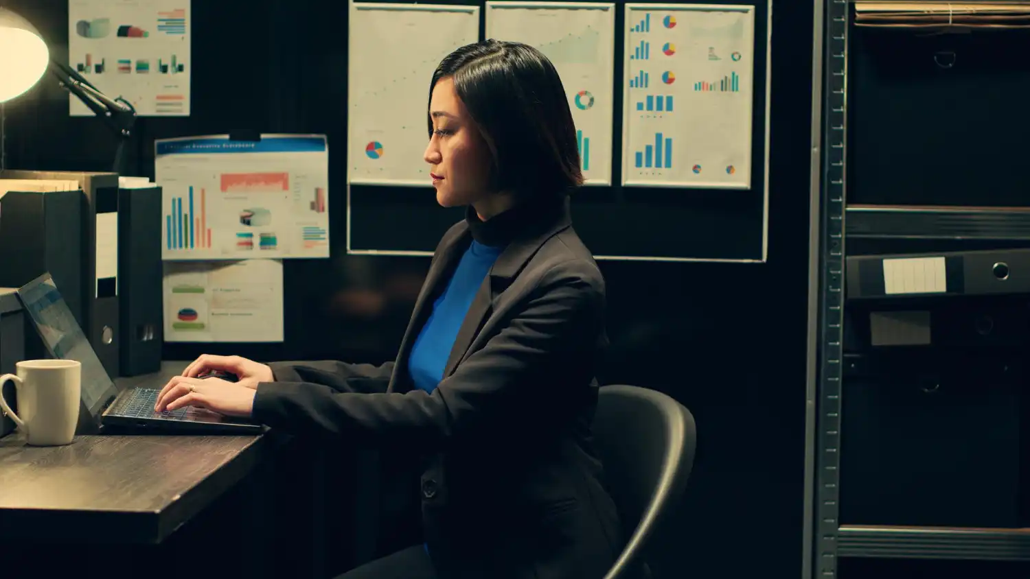 cyber security analyst monitoring systems and analysing data on computer